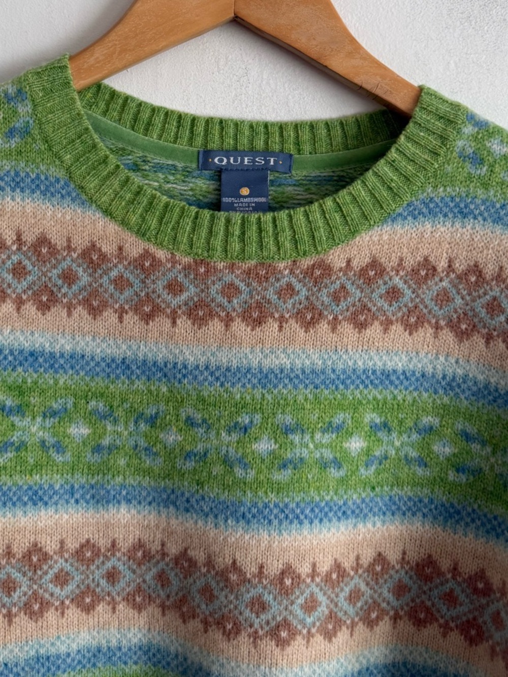 QUEST Fair Isle Wool Sweater – Green Multicolor Pattern (S) - Picture 3 of 5